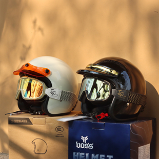 fire 43盔象牙白 riders复古摩托车头盔踏板骑行帽檐机车男女四季