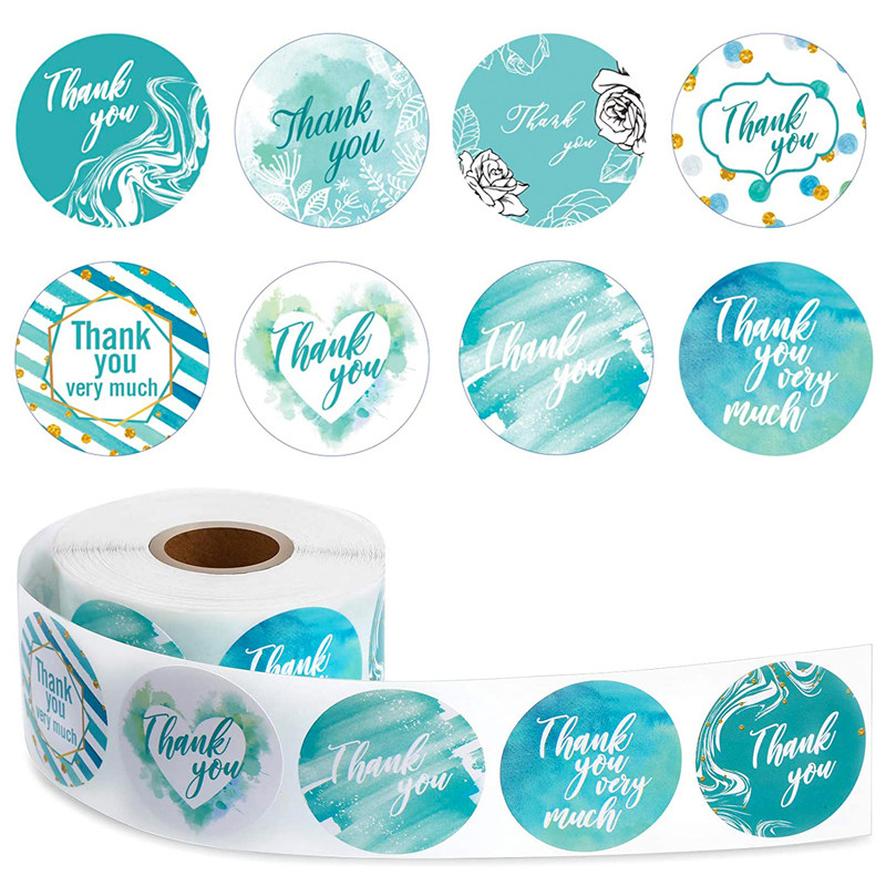 500张/卷蓝色水彩感谢贴纸礼物封口贴不干胶标签信封密封婚礼装饰,文具电教/文化用品/商务用品,贴纸/立体贴纸,淘宝优惠券,粉丝福利购,淘宝优惠卷
