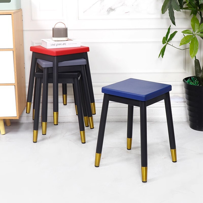 轻奢凳子加厚家用可叠放板凳大人结实高凳简易特厚餐桌方凳铁椅子
