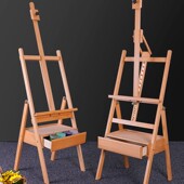前倾折叠儿童素描油画架榉木 美术生专用支架式 抽屉式 画架画板套装