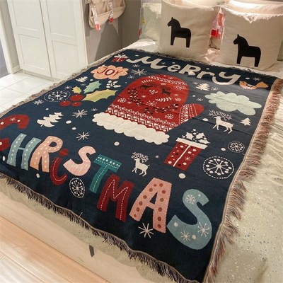 圣诞节单人位沙发套罩圣诞多功能装饰毯子挂布喜庆沙发巾床毯盖布