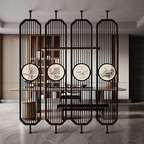 新中式实木定制屏风可旋转玄关隔断客厅入户酒店会所茶楼灯带座屏