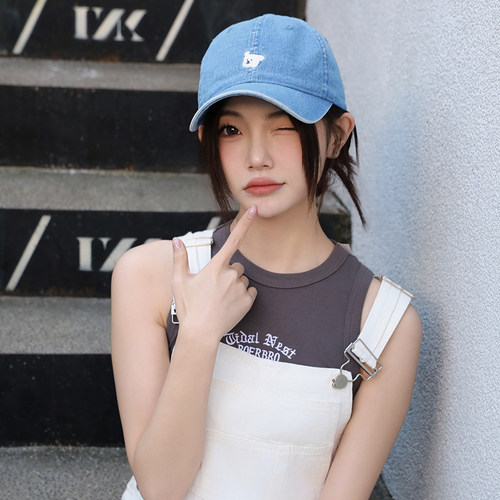 可爱小狗刺绣牛仔休闲鸭舌帽子春夏情侣百搭遮阳显脸小软顶棒球帽