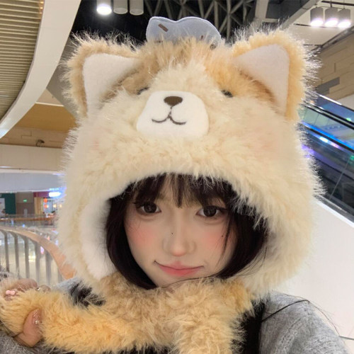 三花猫毛绒可爱雷锋帽子新款女