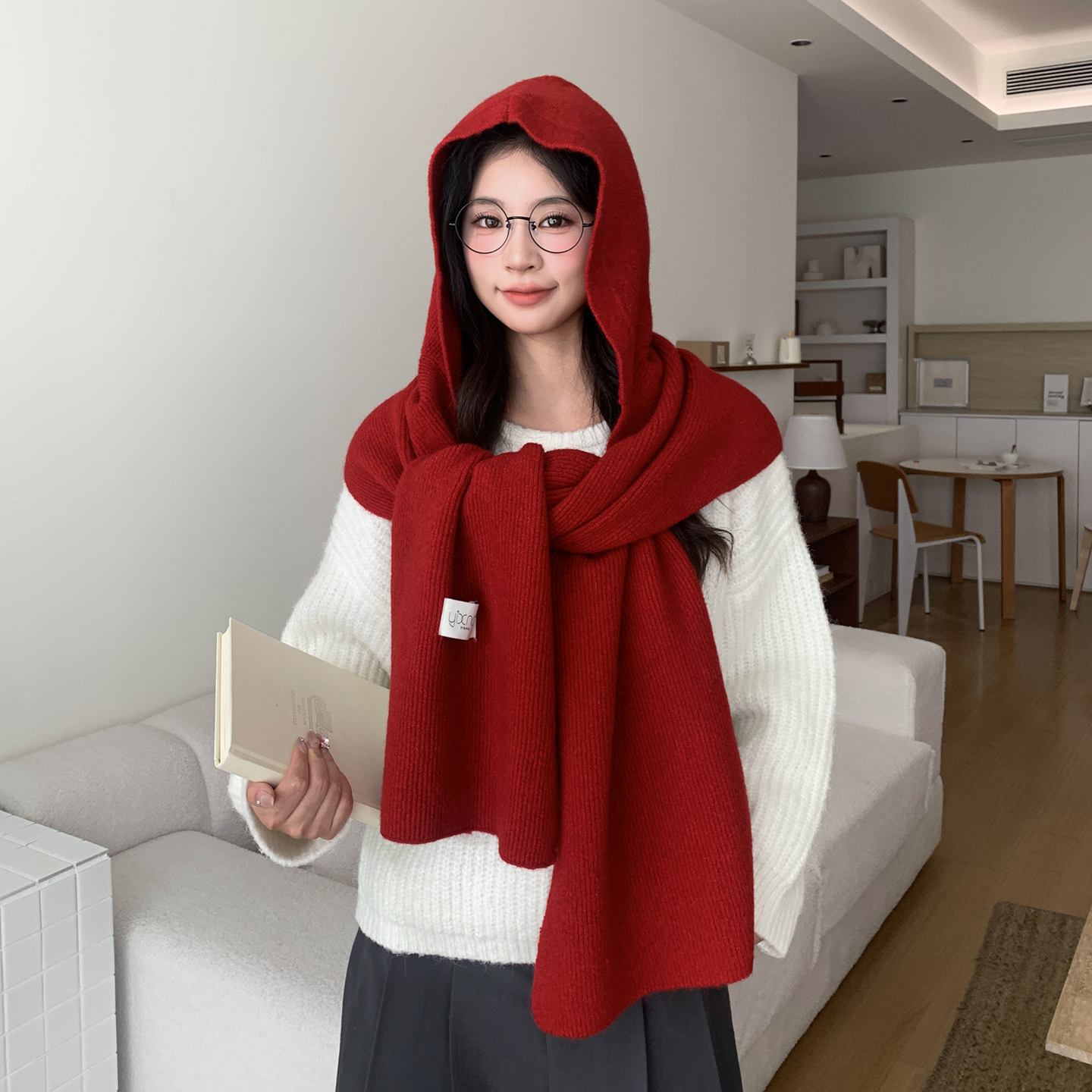 红色围巾保暖百搭高级感针织围脖
