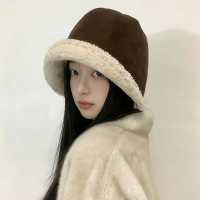 韩系ins女复古麂皮绒帽子冬