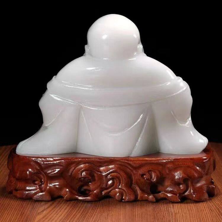 白玉弥勒佛摆件天然阿富汗玉笑口常开车载办公室桌面装饰供养笑佛