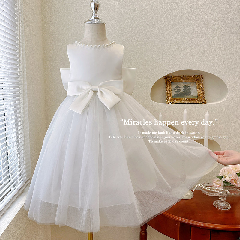 女童连衣裙夏季2023新款小女孩花童裙子白色仙女裙气质礼服公主裙