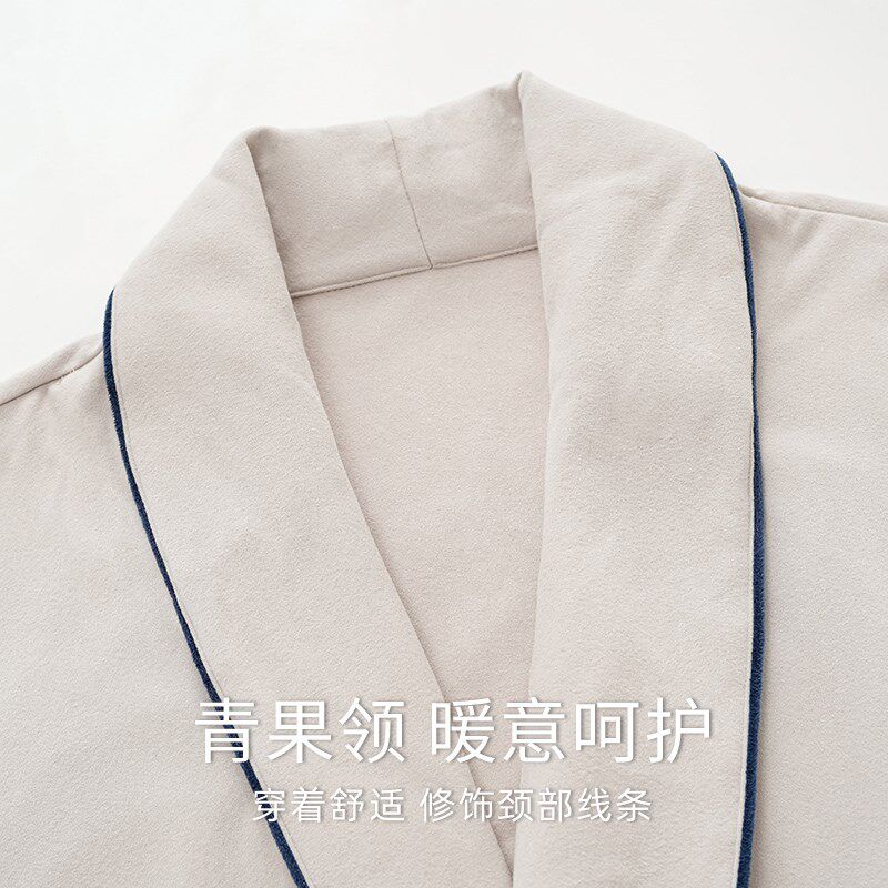 睡衣男士睡袍秋冬款德绒长袖家居服男款浴袍冬天简约长款三件套装