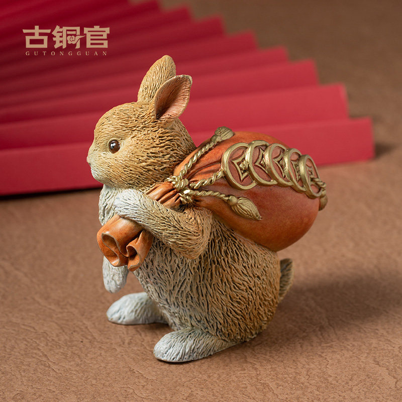 兔子摆件车载铜工艺品客厅酒柜家居装饰品新年轻奢礼品吉祥礼物