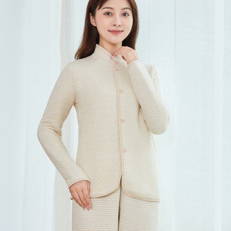 新品彩棉睡衣居家套装男士保暖睡觉坐月子女士空调房中老年护肩颈