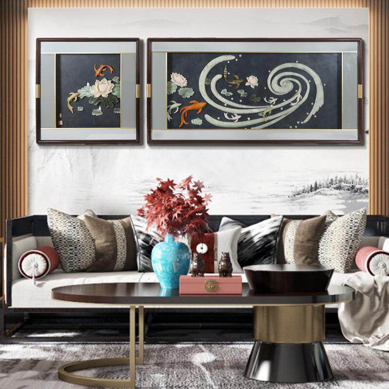 客厅沙发背景墙装饰画新中式玉雕挂画玉石雕刻高档壁画立体雕刻画