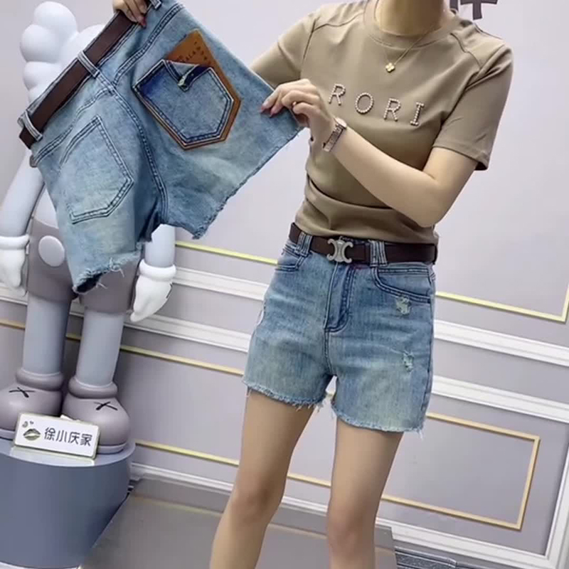 大码女装夏季薄款高腰破洞牛仔短裤显瘦胖妹妹梨型身材遮胯直筒裤