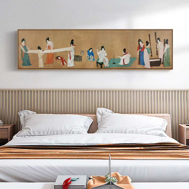 簪花仕女图唐代横幅仿古国画新中式茶室挂画客厅卧室背景墙装饰画