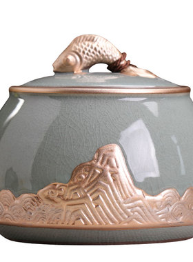 装茶叶罐陶瓷装饰摆件普洱储茶罐红茶存储罐家用小号普洱绿茶茶罐