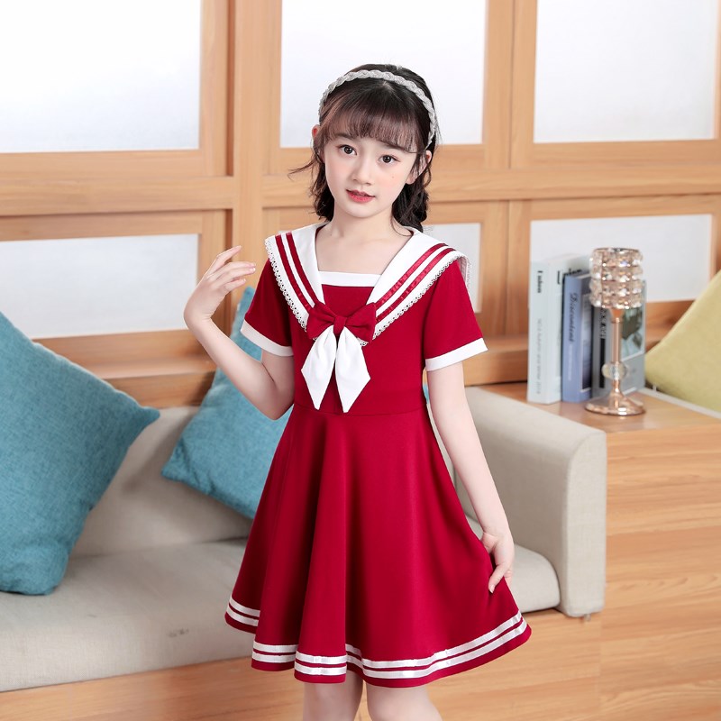 女童夏季JK制服连衣裙儿童短袖洋气中大童2023新款宝宝学院风裙子