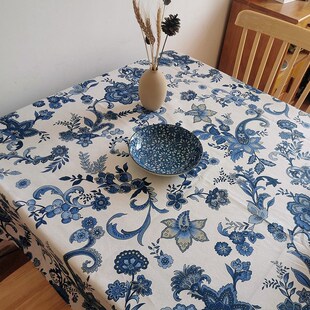 中国风青花瓷桌布布艺复古禅意餐桌茶几布美术画室书法台布 新中式