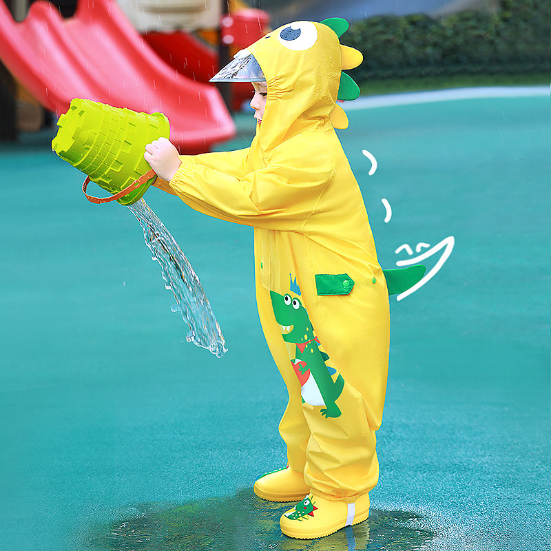 2025新款儿童连体防水雨衣 聚酯纤维防雨童装 男童女童雨衣套装