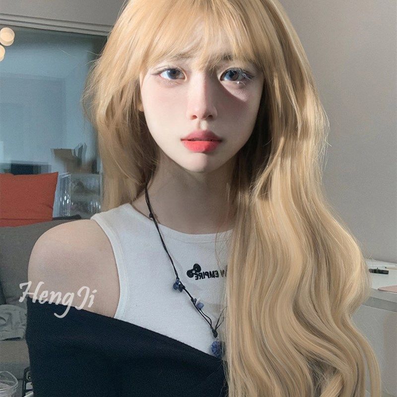 哼唧假发女长发韩式发型金色长卷发Lolita网红全头套自然蓬松假发