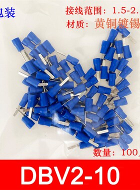100只 DBV2-10 片形预绝缘端头 冷压片形接线端子 黄铜 线鼻子
