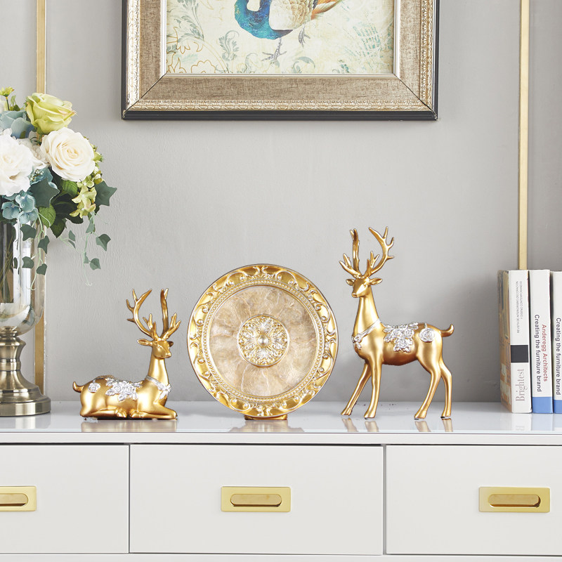 一鹿有你玄关酒柜摆件客厅招财鹿圆满组合乔迁礼品餐边柜搭配饰品