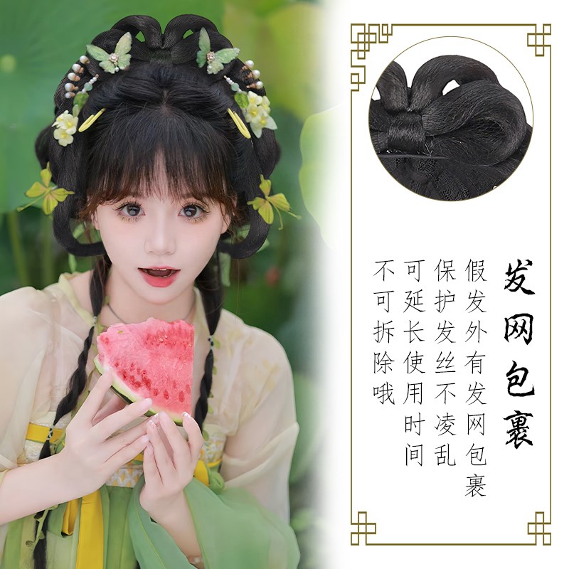 汉服假发古风一体式懒人发箍全头套古装头饰女明制盘发垫发包造型