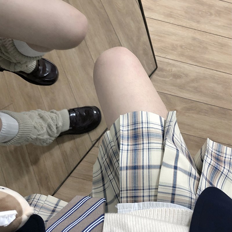 星星抱月球jk制服格裙日系成品布/丘丘/tr校供感清新浅格半身裙女