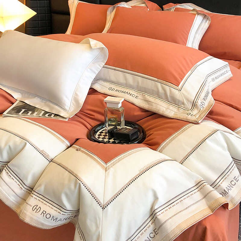 高级感撞色时尚全棉磨毛四件套A类纯棉被套床单床笠秋冬床上用品4