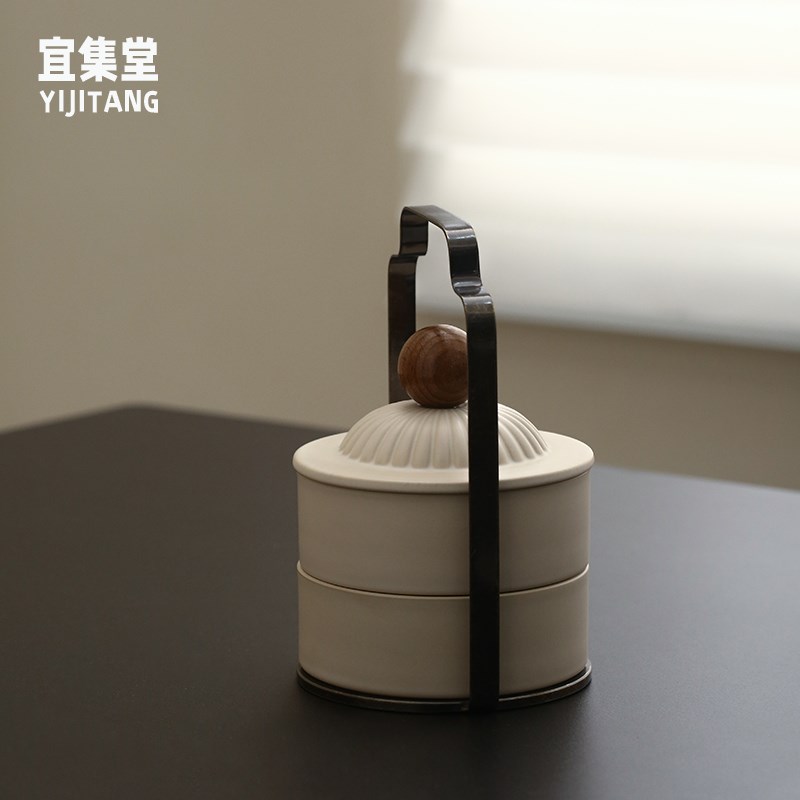 宜集堂官中古风双层干果盘糖果盒陶瓷高级感下午茶甜点盘乔迁轻奢