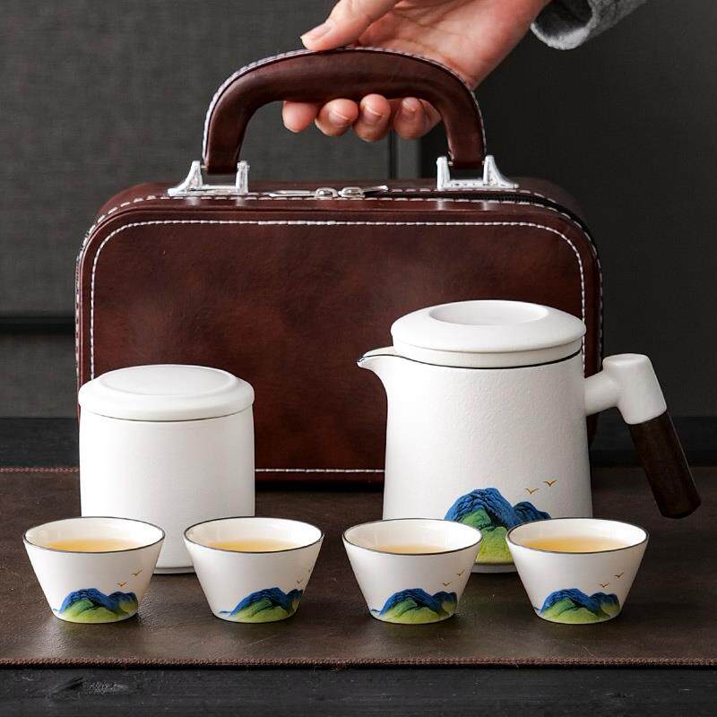 陶瓷户外茶具套装便携泡茶装备露营泡茶器旅行喝茶防烫收纳包定制