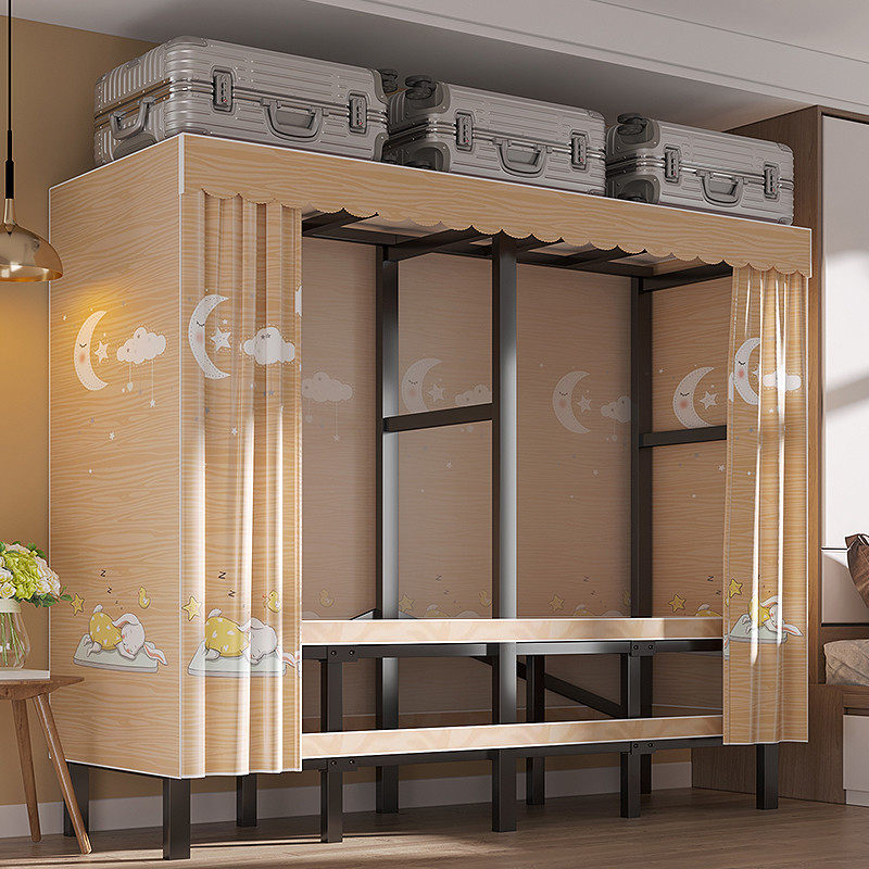 简易衣柜免安装折叠钢架布衣柜布艺加厚钢管加粗结实双人收纳衣橱