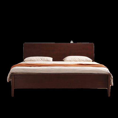 家用黑胡桃木色1米8双人1米35单人1米2卧室储物高箱体日式实木床