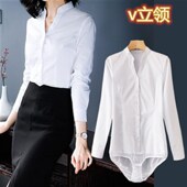 V立领灰色连体衬衫 女工作装 南航面试职业款 高端短袖 连裤 衬衣女