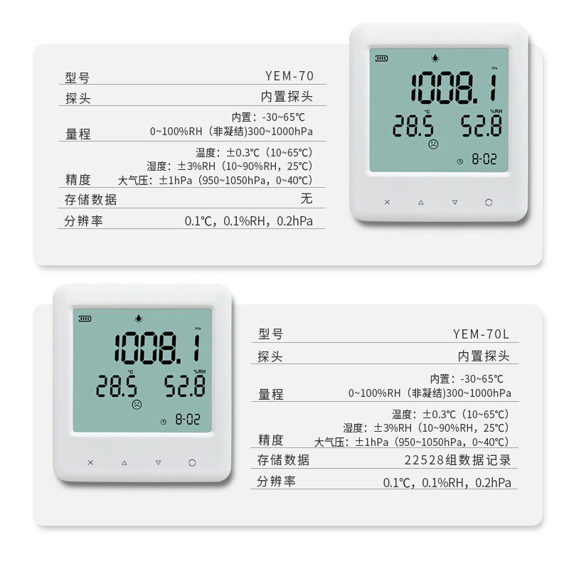 宇问YEM-70数显式温湿度监测记录仪精密温湿度大气压力仪表测量仪