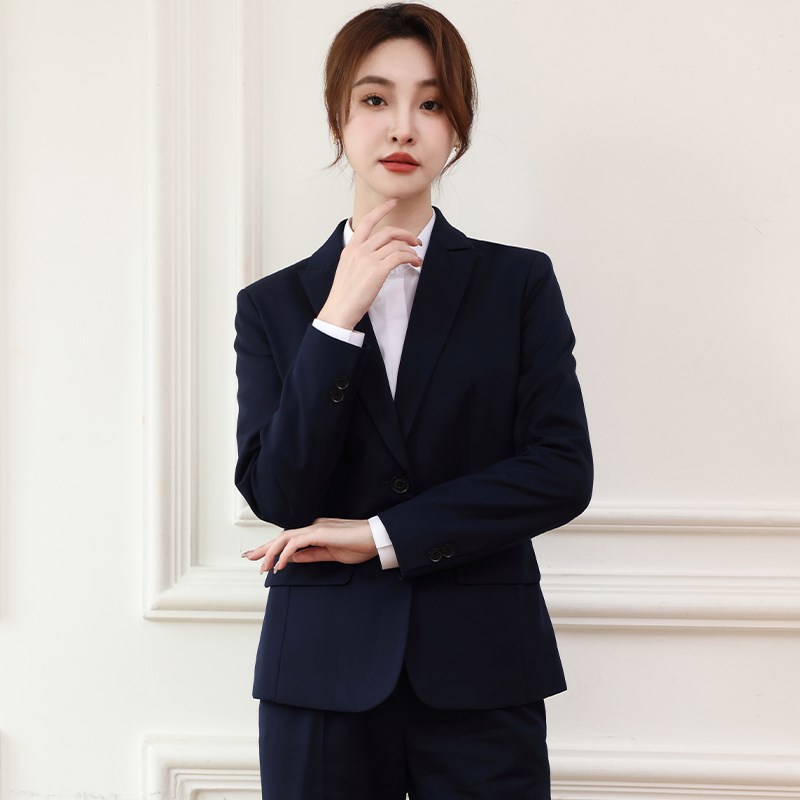 藏蓝西装套装女公务员面试服装职业答辩正装小个子工作服西服外套