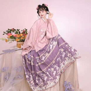 【月兔】汉服女明制绣花圆领大襟马面裙琵琶袖中国风古装秋冬款式