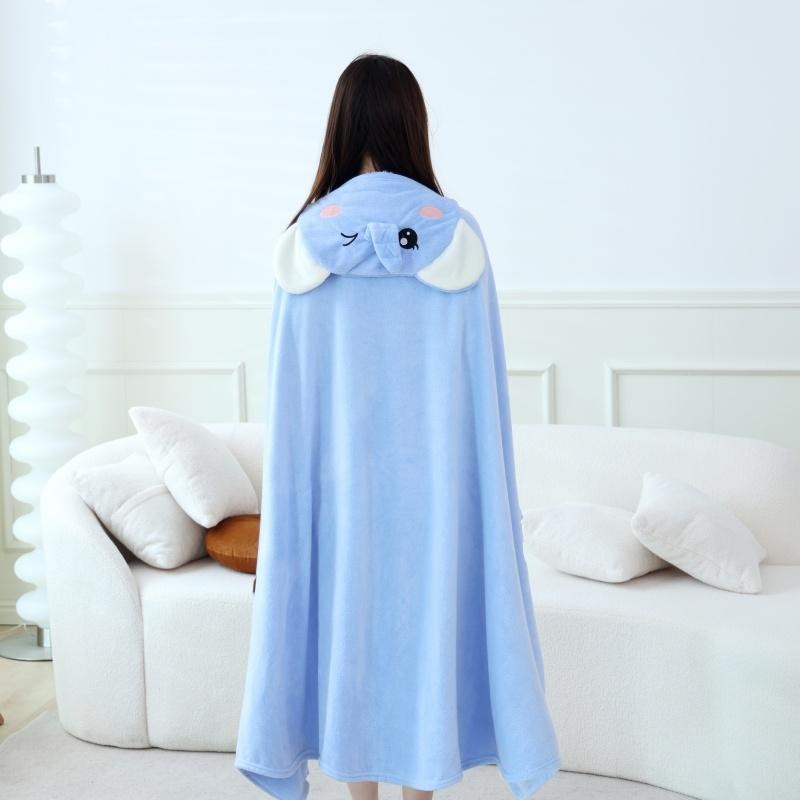 斗篷加厚柔软卡通披风带帽浴袍吸水洗澡不掉毛珊瑚绒成人儿童浴巾