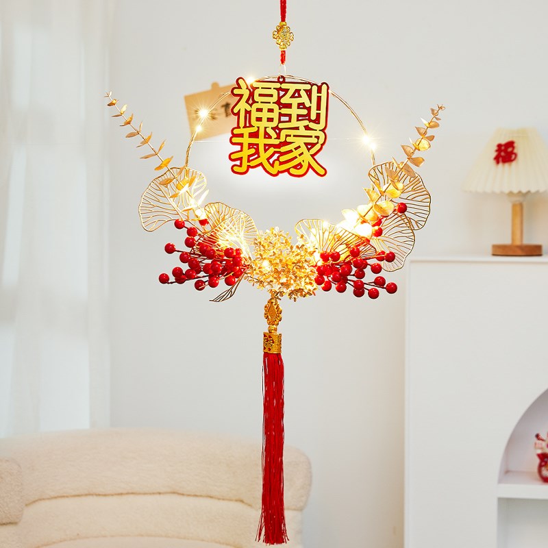 龙年新年装饰发光红果花环挂件过年春节客厅玄关门挂商场元旦布置