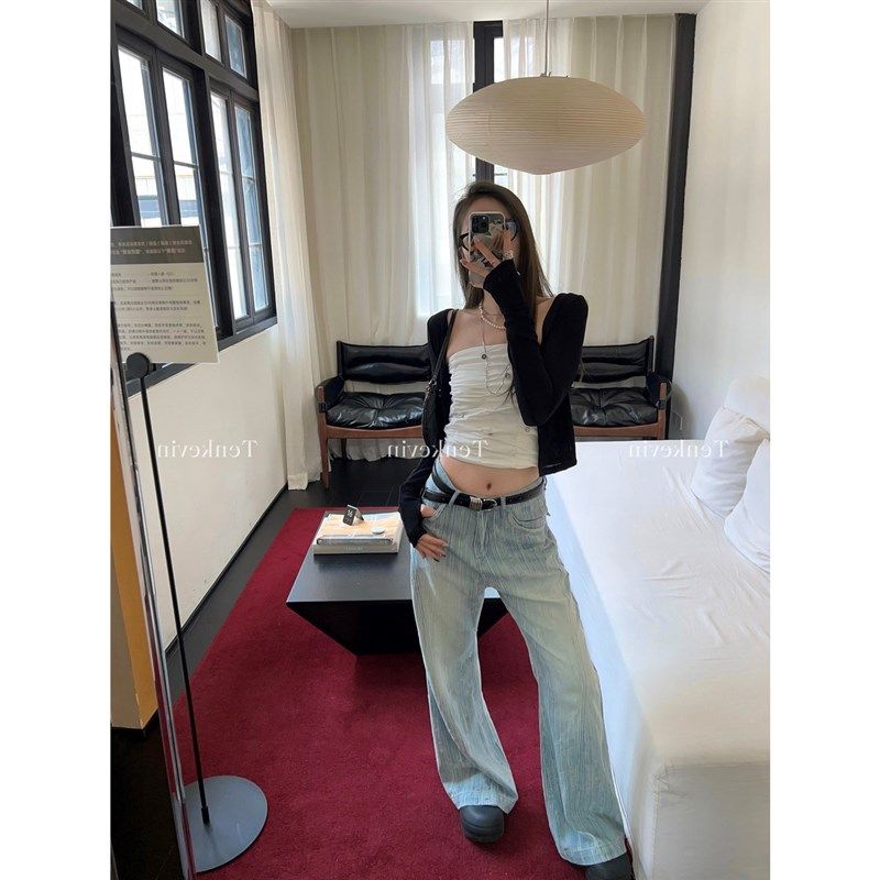 大码女装浅色直筒牛仔裤胖妹妹mm肌理感高腰宽松显瘦窄版阔腿长裤,女装/女士精品,大码裤装,淘宝优惠券,粉丝福利购,淘宝优惠卷