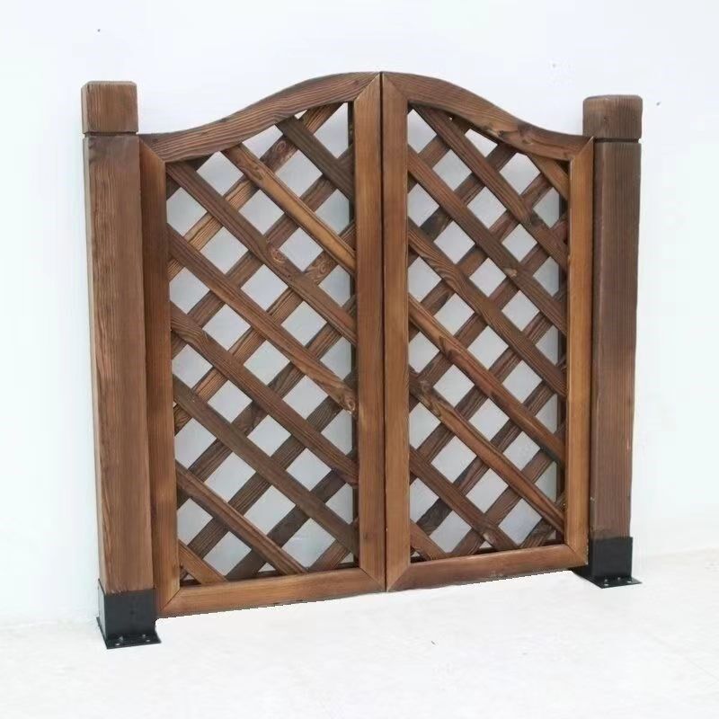 户外复古防腐木门庭院园艺双开门花园院子网格定制门装饰护栏围栏
