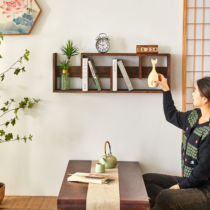 实木书架墙上壁挂置物架树形简易储物架子小型客厅收纳架简易家用