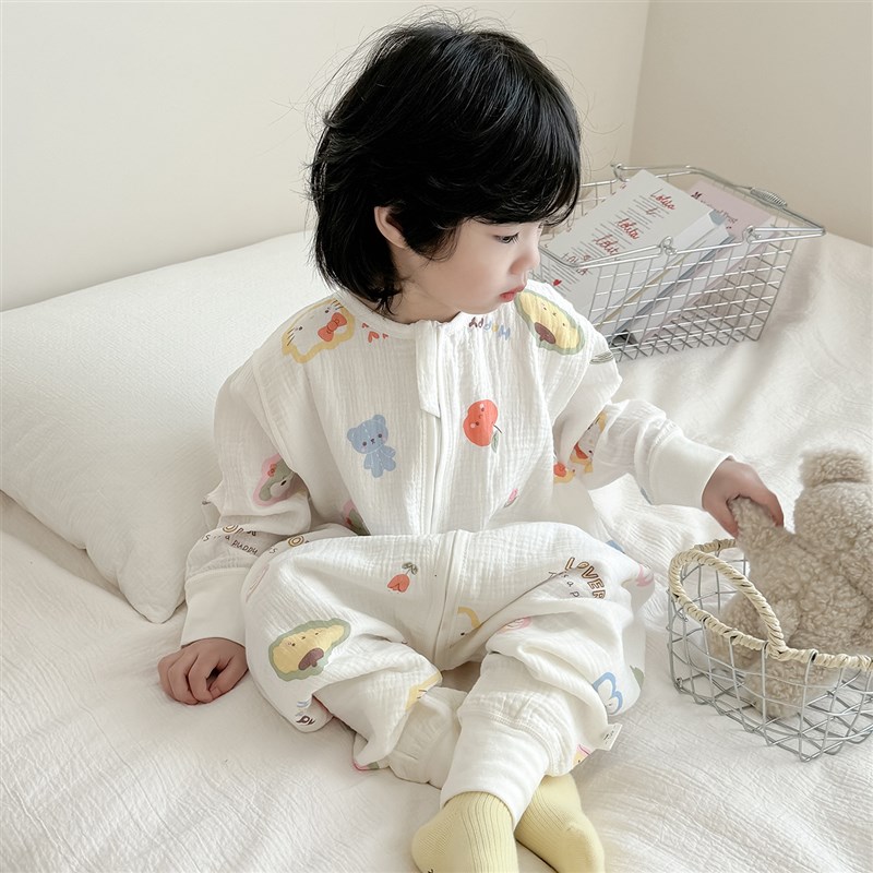 宝宝睡袋春秋款纱布纯棉儿童夏季连体睡衣薄款婴儿空调服防踢被男