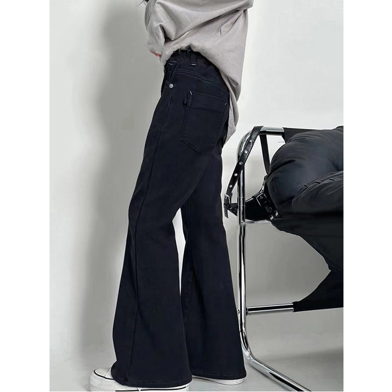 女童喇叭裤冬装加绒牛仔裤儿童直筒裤2024中大童女孩柔软阔腿长裤