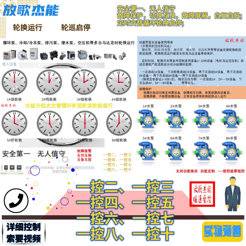定制1拖8台定时轮换轮流轮巡运行7用1备6用2备5用3备控制器