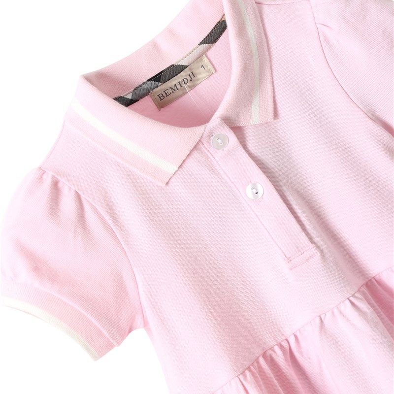 伯米吉夏装洋气女童连衣裙女宝宝粉色公主裙子儿童polo裙纯棉童装