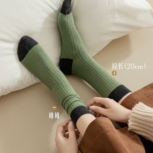 纯棉中筒袜复古棉袜高筒堆堆全棉防臭长筒女士长袜 袜子女春秋款