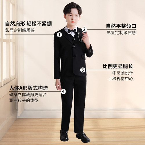 元旦儿童礼服男童西装套装英伦花童婚礼钢琴小主持人棉合唱表演服