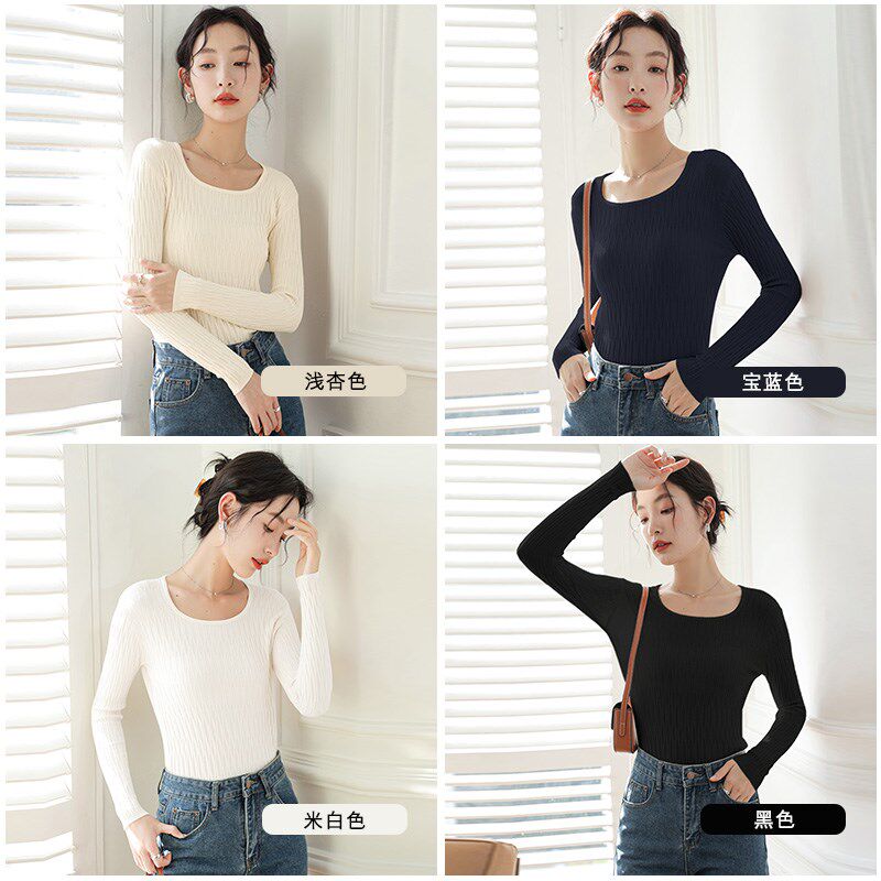 方领打底衫薄款气质女修身春装内搭高级感秋冬设计感针织低领毛衣