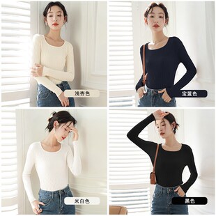 方领打底衫薄款气质女修身春装内搭高级感秋冬设计感针织低领毛衣