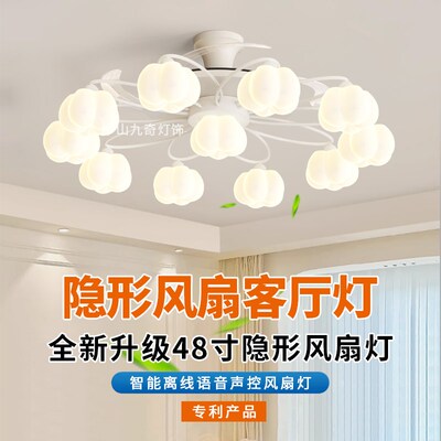 2025新款客厅隐形风扇灯温馨奶油风一体静音吊扇灯广东中山灯具